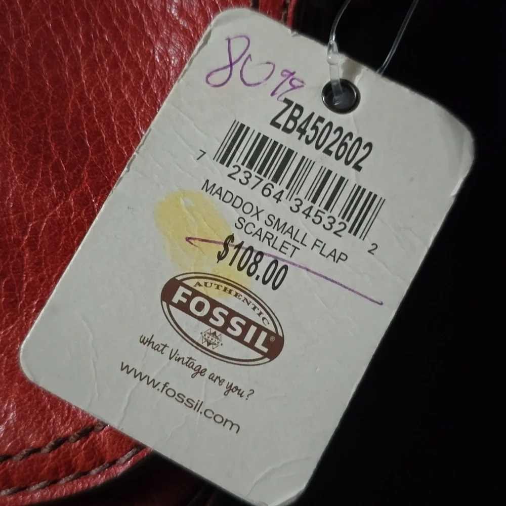 Fossil Nwt Purse Bag Maddox Scarlet Red Genuine Leather Crossbody charm Shoulder